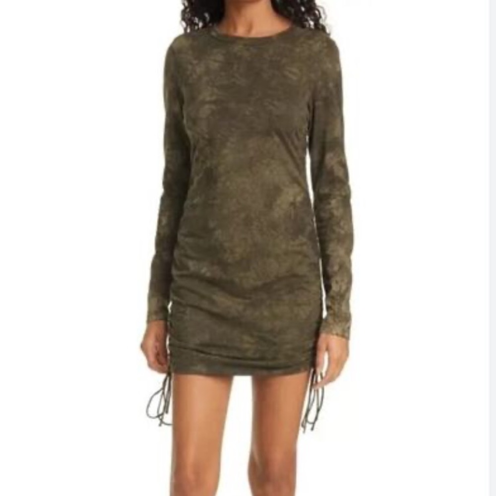 NWT REVOLVE COTTON CITIZEN brown tie dye cinched adjustable tie mini dress